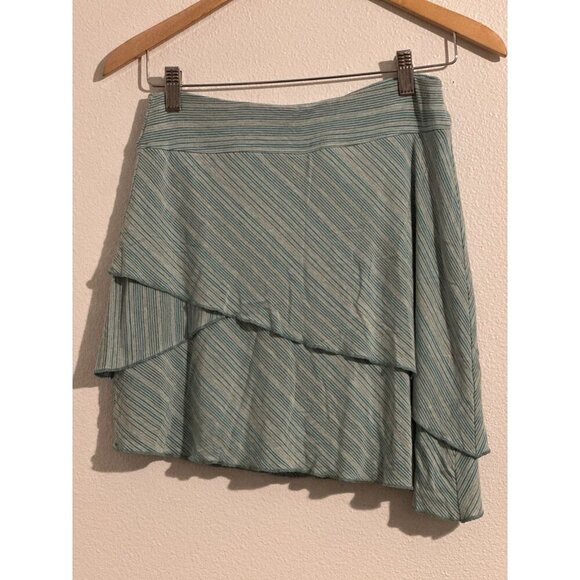 Athleta Women’s Skirt Small Green/ Grey Striped Asymmetrical Layered Pull On - Picture 2 of 6